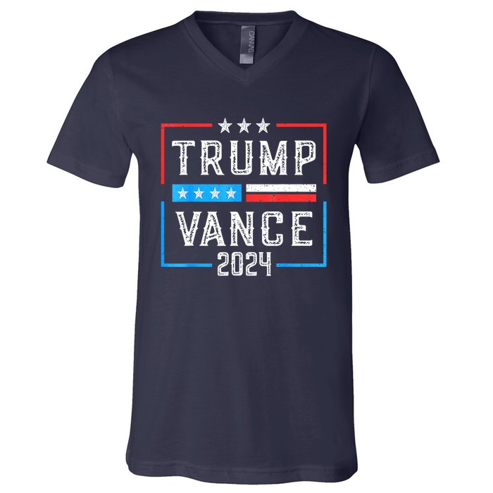 Us Flag Trump Jd Vance 2024 Retro Stripe And Star Trump Vance 2024 Gift V-Neck T-Shirt