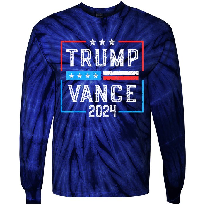 Us Flag Trump Jd Vance 2024 Retro Stripe And Star Trump Vance 2024 Gift Tie-Dye Long Sleeve Shirt