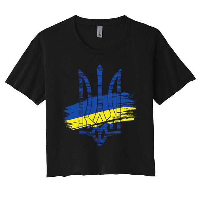 Ukraine Flag Trident Patriotic Ukrainian Heritage Graphic Crop Top