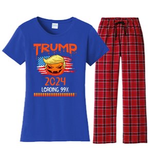 Us Flag Trump Pumpkin Donald Trump 24 Loading 99 President Women's Flannel Pajama Set