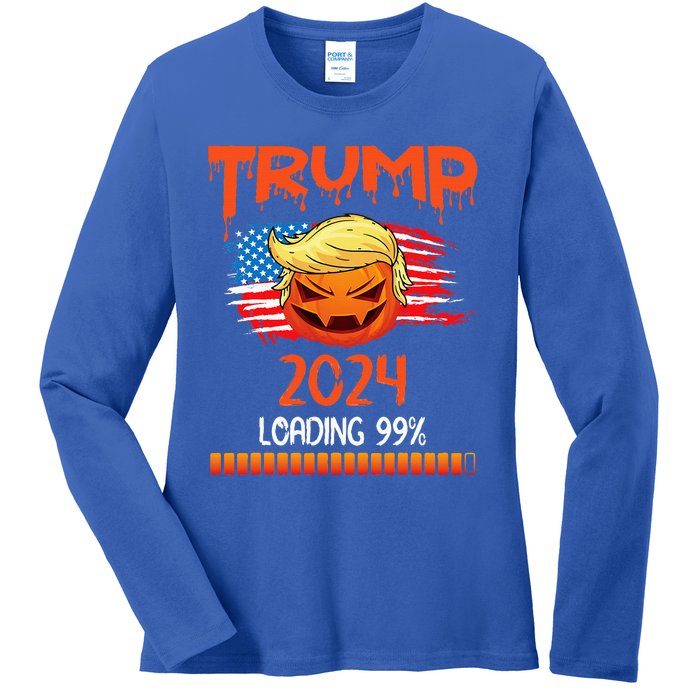 Us Flag Trump Pumpkin Donald Trump 24 Loading 99 President Ladies Long Sleeve Shirt