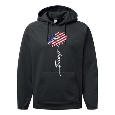 Us Flag Trump Sunflower Lovers American Performance Fleece Hoodie