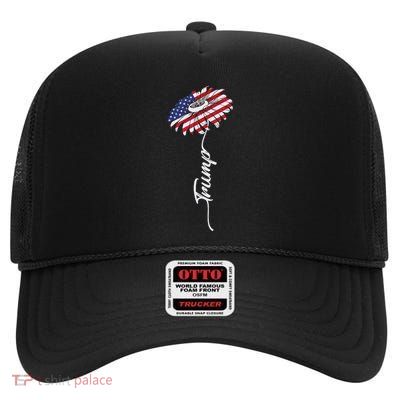 Us Flag Trump Sunflower Lovers American High Crown Mesh Back Trucker Hat