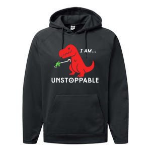 Unstoppable Funny TRex Dinosaur Performance Fleece Hoodie