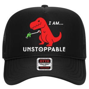 Unstoppable Funny TRex Dinosaur High Crown Mesh Back Trucker Hat