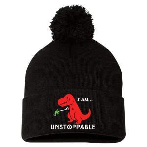 Unstoppable Funny TRex Dinosaur Pom Pom 12in Knit Beanie