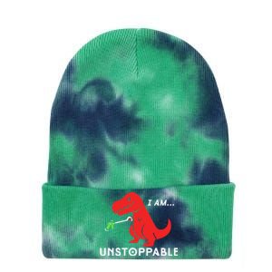 Unstoppable Funny TRex Dinosaur Tie Dye 12in Knit Beanie