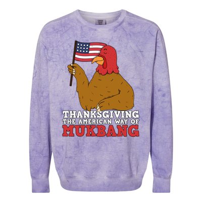 Usa Flag Thanksgiving Turkey American Way Of Mukbang Asmr Gift Colorblast Crewneck Sweatshirt