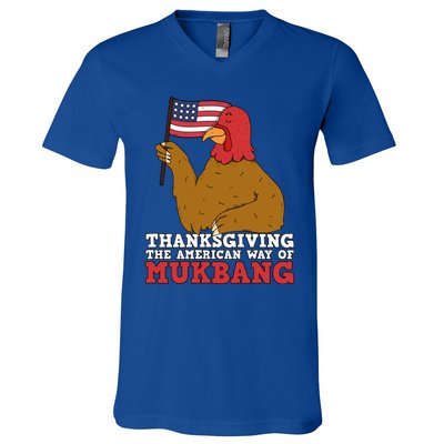 Usa Flag Thanksgiving Turkey American Way Of Mukbang Asmr Gift V-Neck T-Shirt