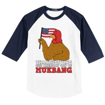 Usa Flag Thanksgiving Turkey American Way Of Mukbang Asmr Gift Baseball Sleeve Shirt