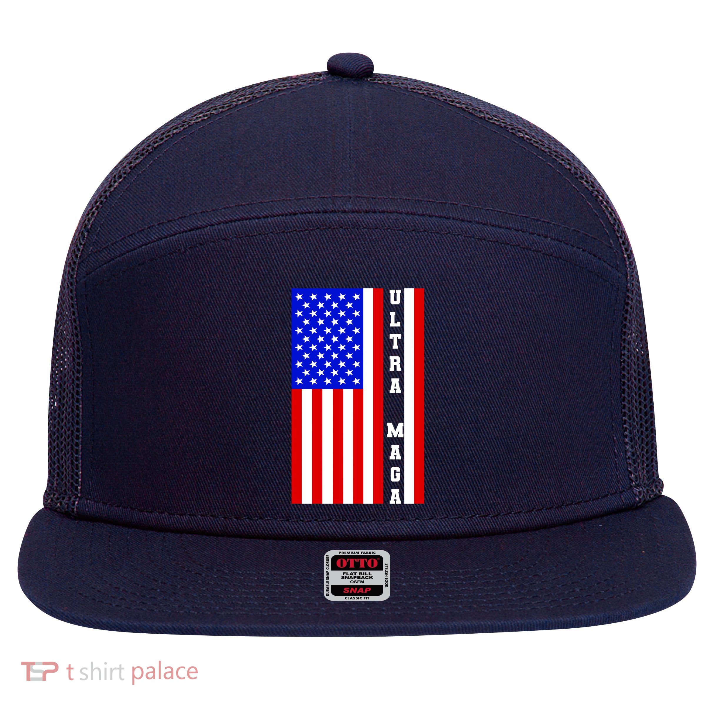 USA Flag United States Of America Ultra MAGA Trump 2024 7 Panel Mesh Trucker Snapback Hat