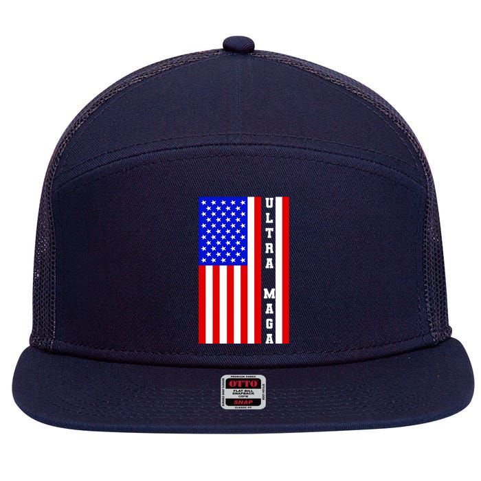 USA Flag United States Of America Ultra MAGA Trump 2024 7 Panel Mesh Trucker Snapback Hat