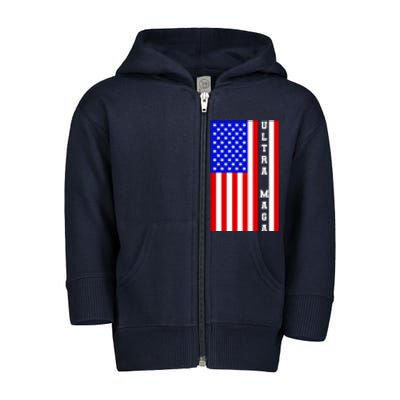 USA Flag United States Of America Ultra MAGA Trump 2024 Toddler Zip Fleece Hoodie