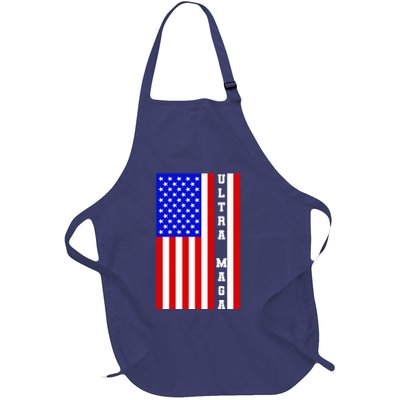 USA Flag United States Of America Ultra MAGA Trump 2024 Full-Length Apron With Pockets