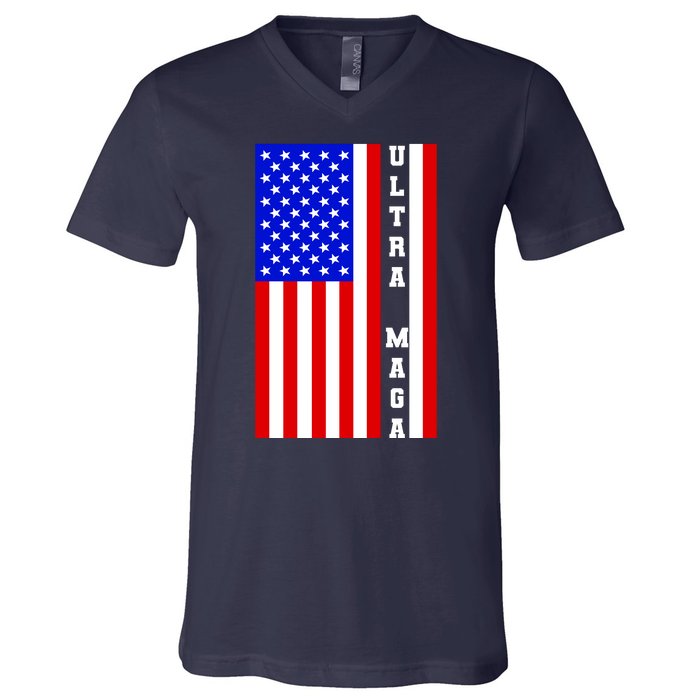 USA Flag United States Of America Ultra MAGA Trump 2024 V-Neck T-Shirt