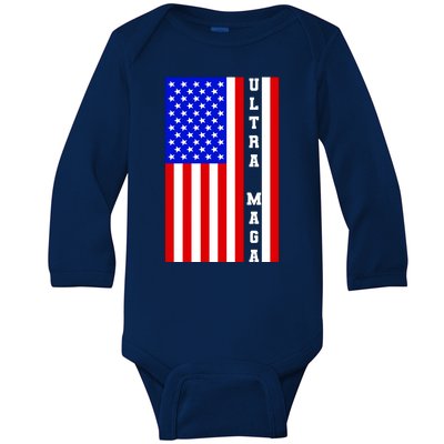 USA Flag United States Of America Ultra MAGA Trump 2024 Baby Long Sleeve Bodysuit