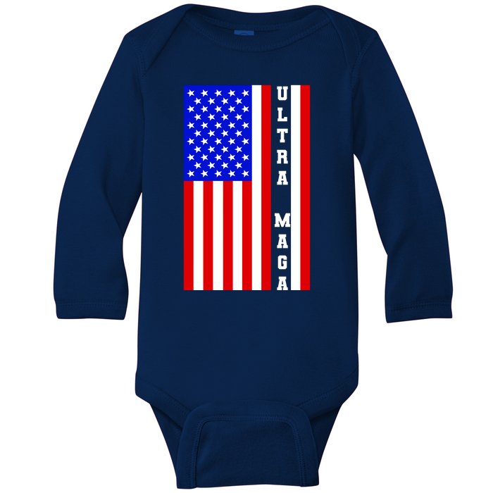 USA Flag United States Of America Ultra MAGA Trump 2024 Baby Long Sleeve Bodysuit