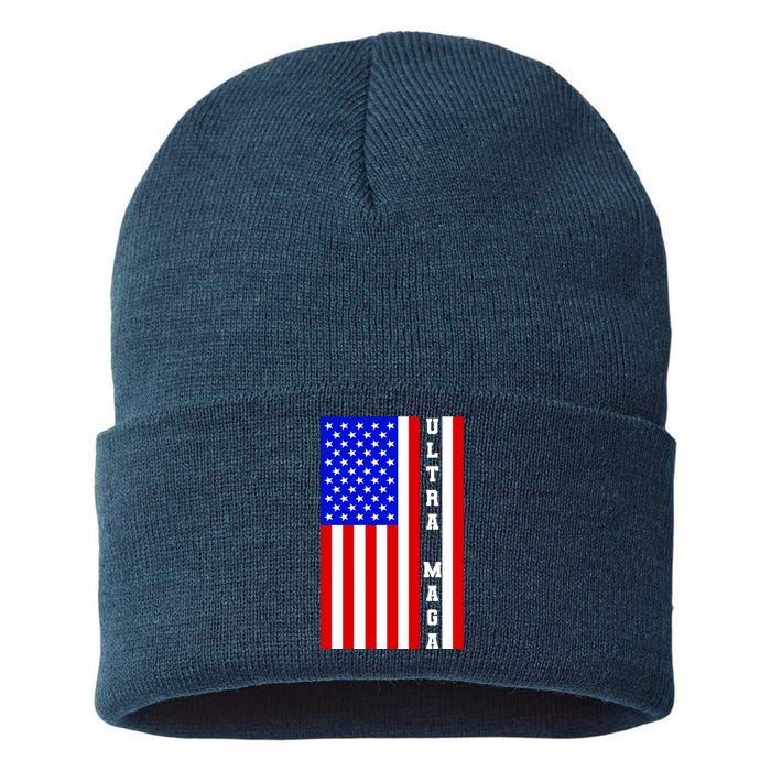 USA Flag United States Of America Ultra MAGA Trump 2024 Sustainable Knit Beanie