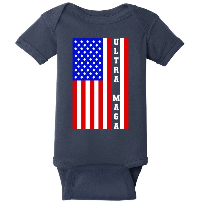 USA Flag United States Of America Ultra MAGA Trump 2024 Baby Bodysuit