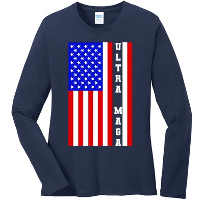 USA Flag United States Of America Ultra MAGA Trump 2024 Ladies Long Sleeve Shirt