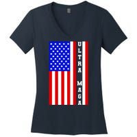 USA Flag United States Of America Ultra MAGA Trump 2024 Women's V-Neck T-Shirt