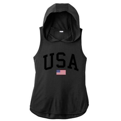 USA Flag Ladies PosiCharge Tri-Blend Wicking Draft Hoodie Tank