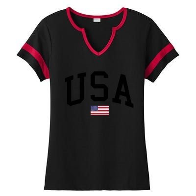 USA Flag Ladies Halftime Notch Neck Tee