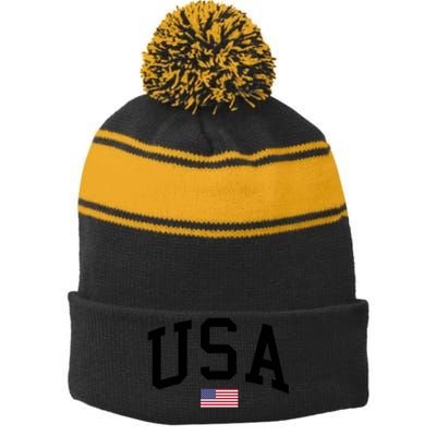 USA Flag Stripe Pom Pom Beanie