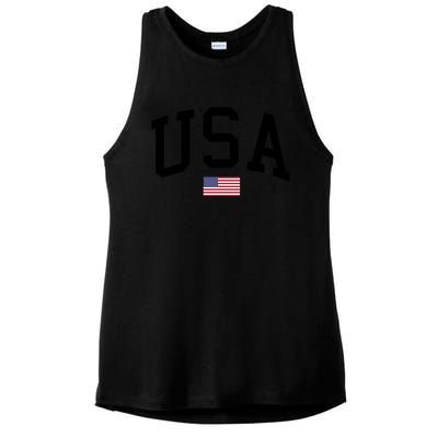 USA Flag Ladies PosiCharge Tri-Blend Wicking Tank