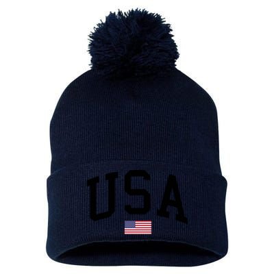 USA Flag Pom Pom 12in Knit Beanie