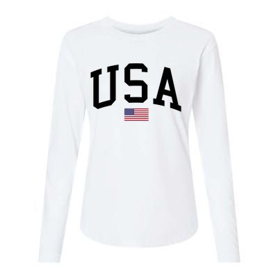 USA Flag Womens Cotton Relaxed Long Sleeve T-Shirt