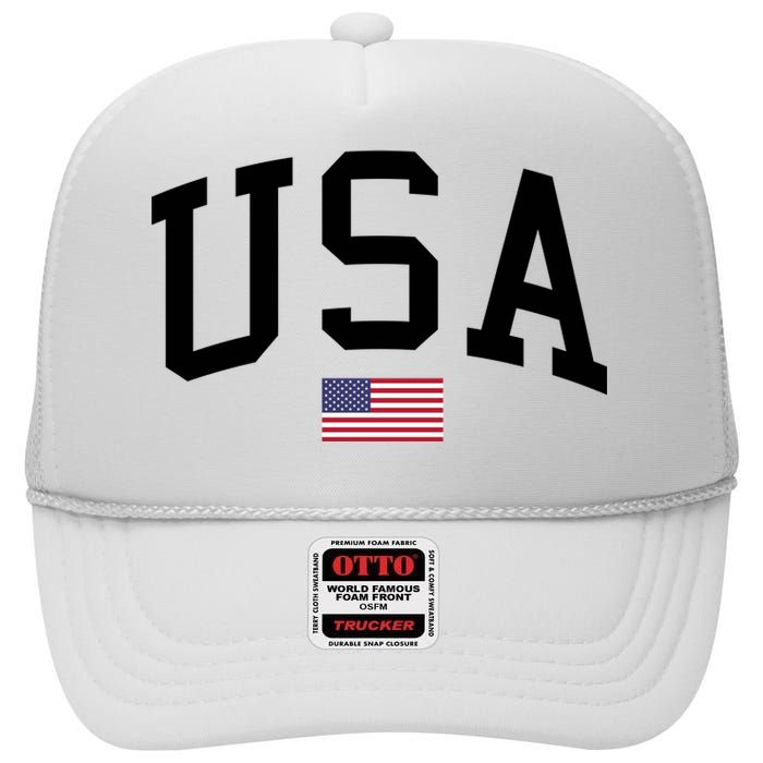 USA Flag High Crown Mesh Back Trucker Hat