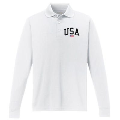 USA Flag Performance Long Sleeve Polo