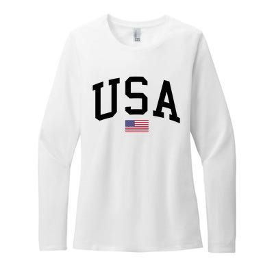 USA Flag Womens CVC Long Sleeve Shirt