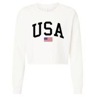 USA Flag Cropped Pullover Crew