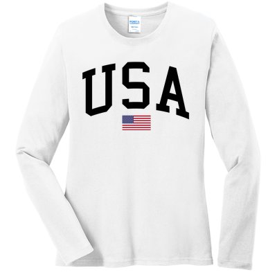 USA Flag Ladies Long Sleeve Shirt