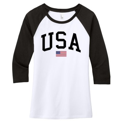 USA Flag Women's Tri-Blend 3/4-Sleeve Raglan Shirt