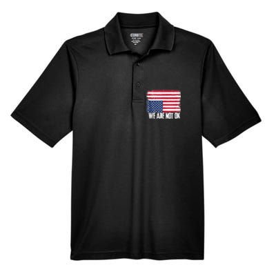 USA Flag Upside Down We Are Not Ok American Flag Distress Men's Origin Performance Piqué Polo