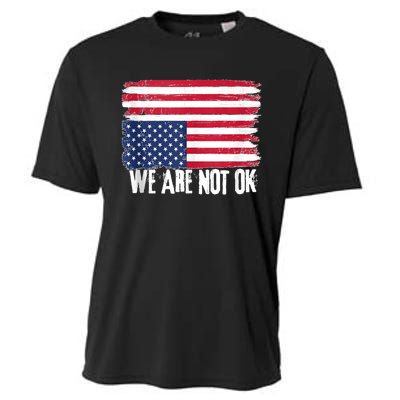 USA Flag Upside Down We Are Not Ok American Flag Distress Cooling Performance Crew T-Shirt