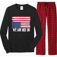 USA Flag Upside Down We Are Not Ok American Flag Distress Long Sleeve Pajama Set