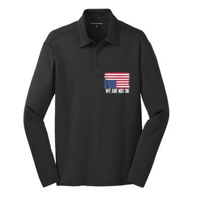 USA Flag Upside Down We Are Not Ok American Flag Distress Silk Touch Performance Long Sleeve Polo