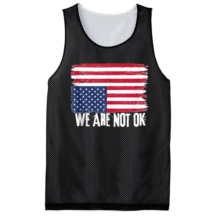 USA Flag Upside Down We Are Not Ok American Flag Distress Mesh Reversible Basketball Jersey Tank