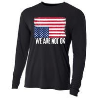 USA Flag Upside Down We Are Not Ok American Flag Distress Cooling Performance Long Sleeve Crew