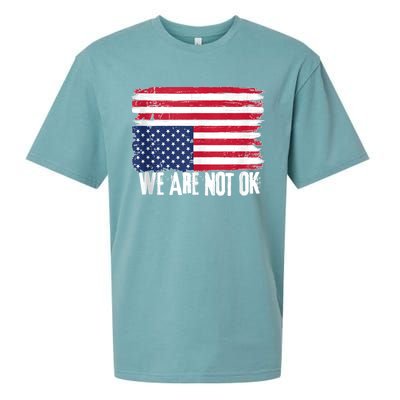 USA Flag Upside Down We Are Not Ok American Flag Distress Sueded Cloud Jersey T-Shirt