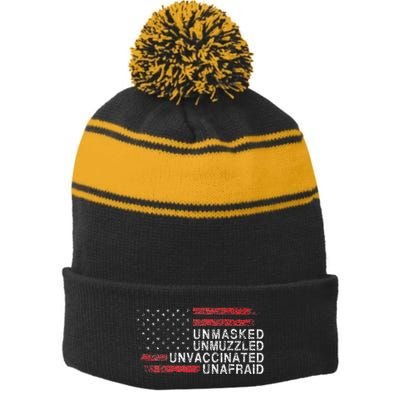 Us Flag Unmasked Unmuzzled Unvaccinated Unafraid Stripe Pom Pom Beanie