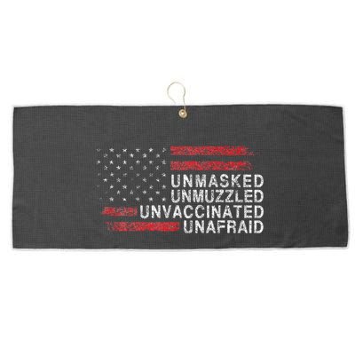 Us Flag Unmasked Unmuzzled Unvaccinated Unafraid Large Microfiber Waffle Golf Towel