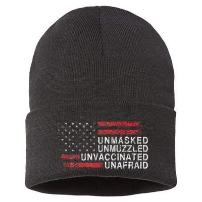 Us Flag Unmasked Unmuzzled Unvaccinated Unafraid Sustainable Knit Beanie