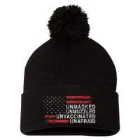 Us Flag Unmasked Unmuzzled Unvaccinated Unafraid Pom Pom 12in Knit Beanie
