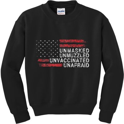 Us Flag Unmasked Unmuzzled Unvaccinated Unafraid Kids Sweatshirt