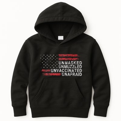 Us Flag Unmasked Unmuzzled Unvaccinated Unafraid Kids Hoodie